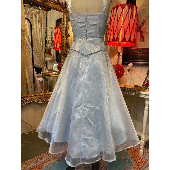 vintage 1990s ice blue prom dress corset top chiffon skirt s/m 90s formal 27 - Picture 10 of 11